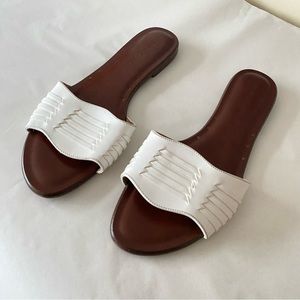 Veronica Beard Faven Huarache Woven White Leather Slides Flat Sandals Size 38.5